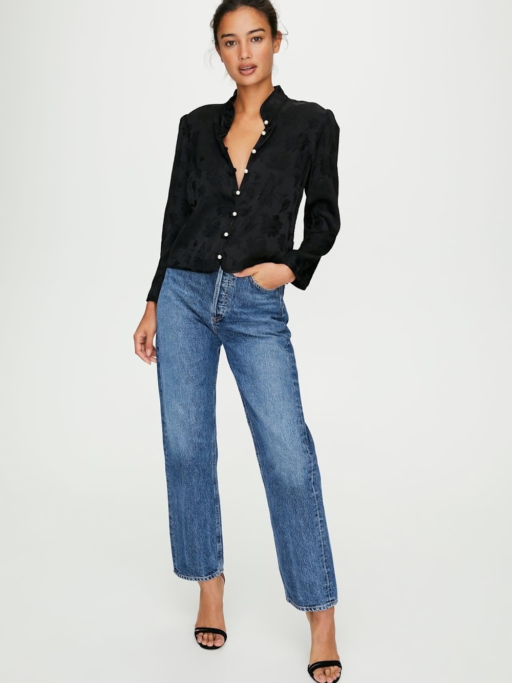 Wilfred - Womens Black Mandarin-Collar Baroque  Blouse/Jacket
